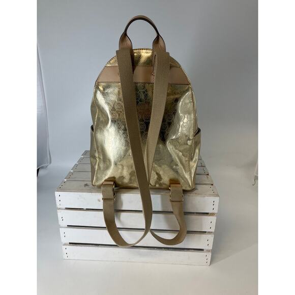 MICHAEL KORS, GOLD METALIC SIGNATURE PATTON LEATHER BACKPACK - Picture 4 of 16
